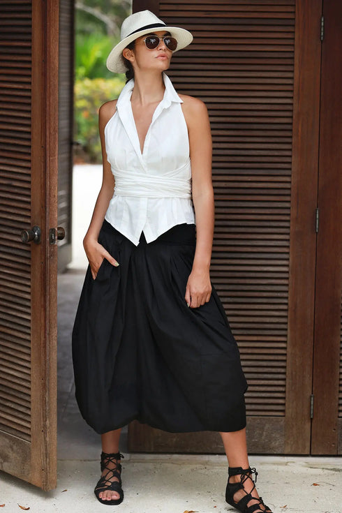 Poplin Full Midi Skirt  Black XS S M L XL
